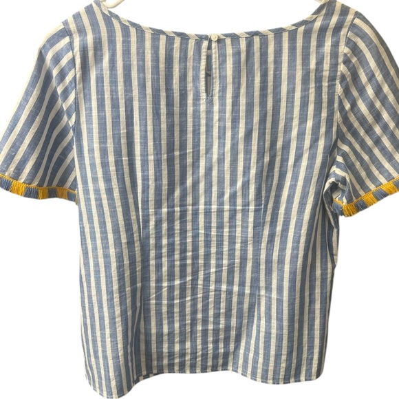 Talbots Petites Blue White Stripe Cotton Top with Yellow Trim – Size SP - Picture 4 of 8